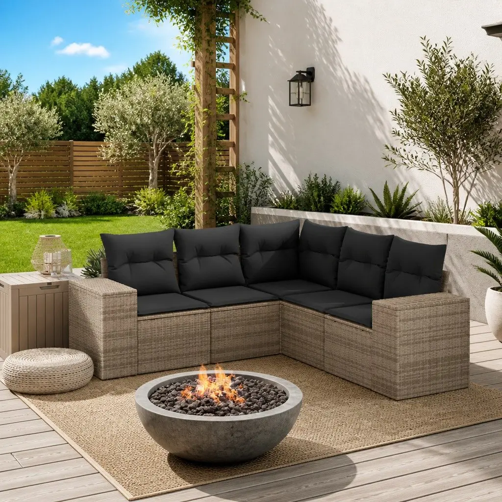 Garden Sofa Set Grey 5 Piece Outdoor Furniture Patio Seating with Cushions