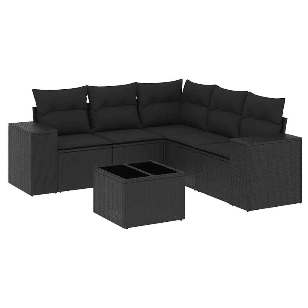 6 Piece Outdoor Garden Sofa Set Black PE Rattan Weather Resistant with Cushions