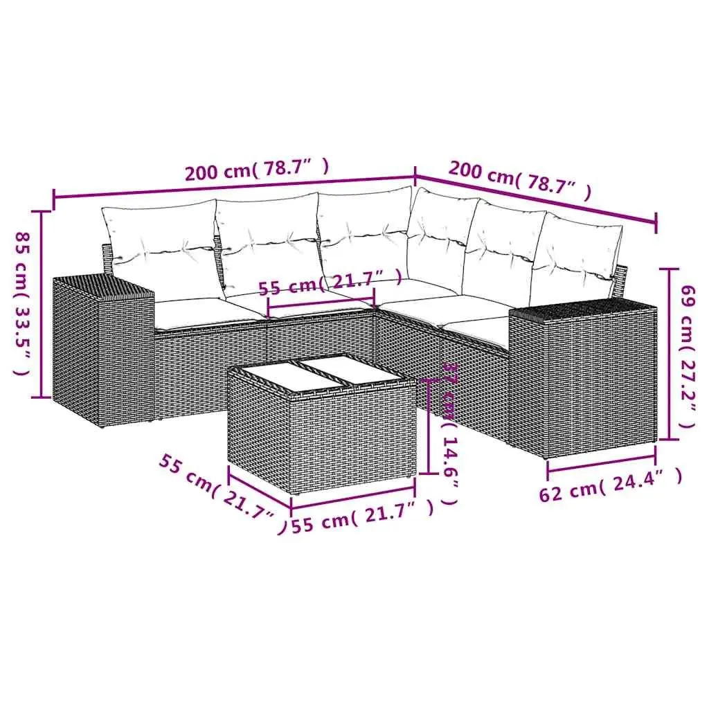 6 Piece Outdoor Garden Sofa Set Black PE Rattan Weather Resistant with Cushions