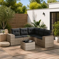 Garden Sofa Set 6 Piece Grey Outdoor Furniture Patio Sectional with Cushions