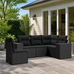 5 Piece Garden Sofa Set with Cushions Black Outdoor Patio Furniture Rattan