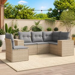 Outdoor Garden Sofa Set 5 Piece Beige Patio Furniture with Cushions Modular