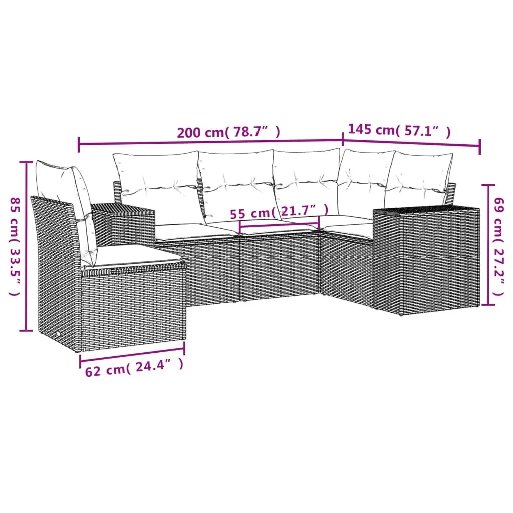 Outdoor Garden Sofa Set 5 Piece Beige Patio Furniture with Cushions Modular