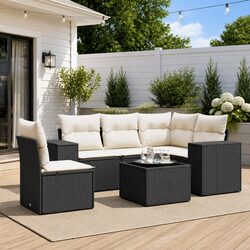 6-Piece Garden Sofa Set in Black Poly Rattan