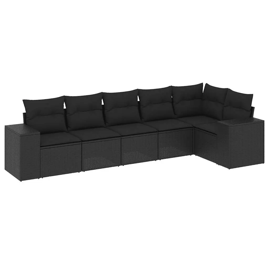 Garden Sofa Set Black 6 Piece Modular Outdoor Furniture with Cushions
