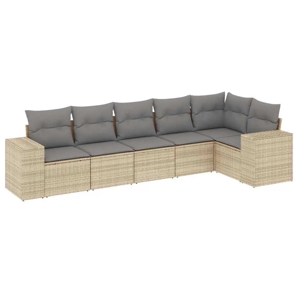 Garden Sofa Set 6 Piece Outdoor Furniture Beige Poly Rattan with Cushions