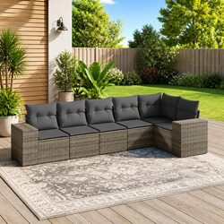 Garden Sofa Set 6 Piece Outdoor Furniture Grey Poly Rattan Patio Seating