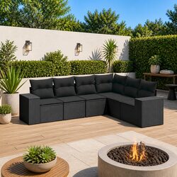 Garden Sofa Set 6 Piece Outdoor Furniture Black Poly Rattan Modular Patio Lounge