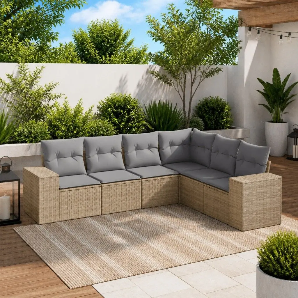 Garden Sofa Set Beige 6 Piece Modular Outdoor Furniture