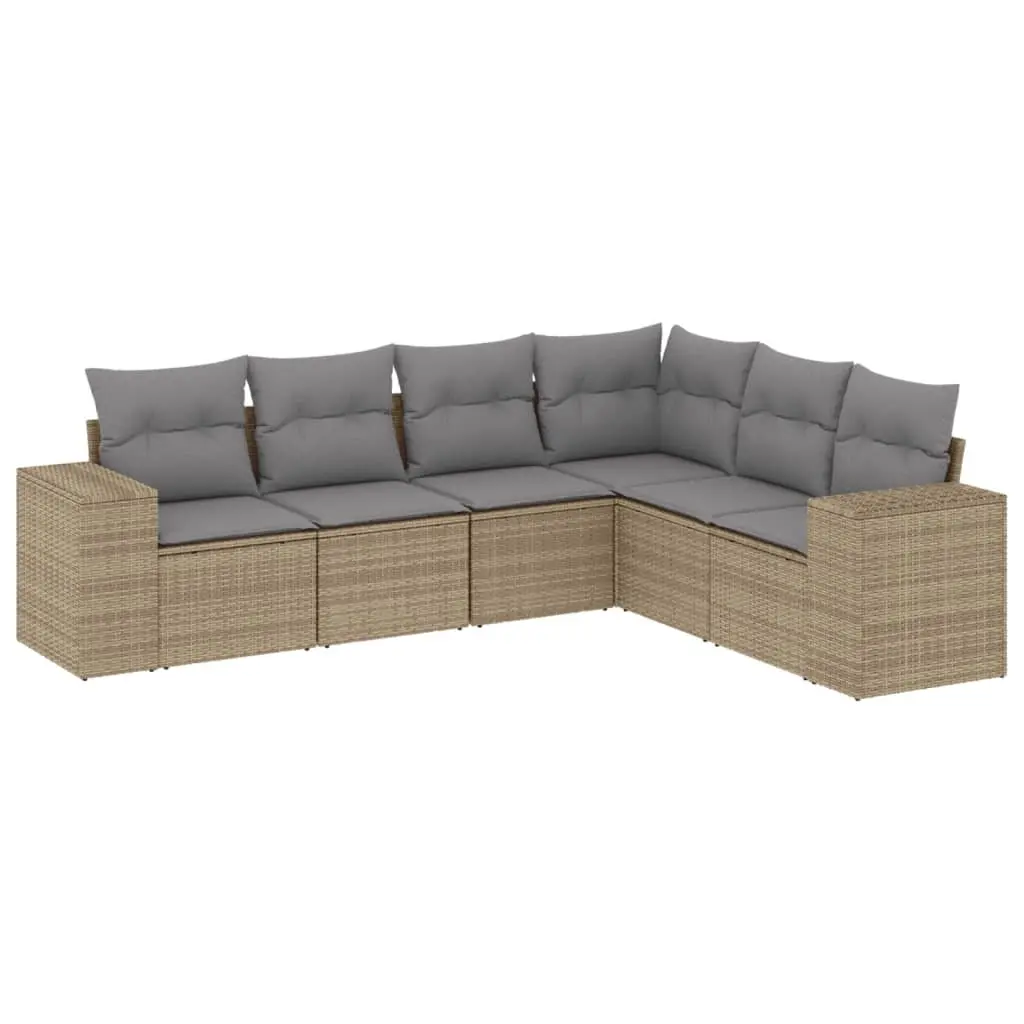 Garden Sofa Set Beige 6 Piece Modular Outdoor Furniture