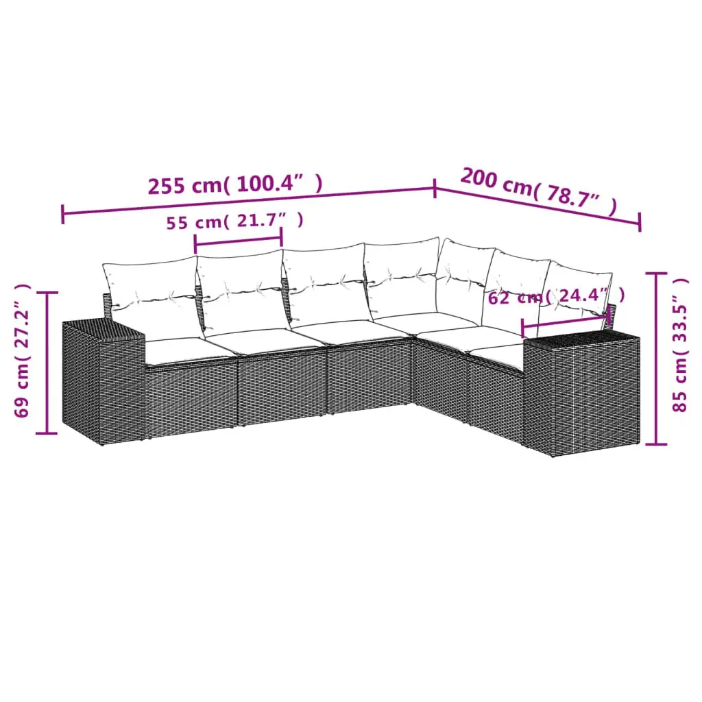 Garden Sofa Set Beige 6 Piece Modular Outdoor Furniture