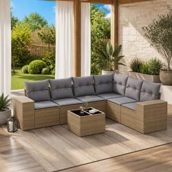 Outdoor Garden Sofa Set 7 Piece Patio Furniture Beige with Cushions Modular