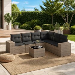 Compact 7 Piece Garden Sofa Set - Outdoor Grey Rattan