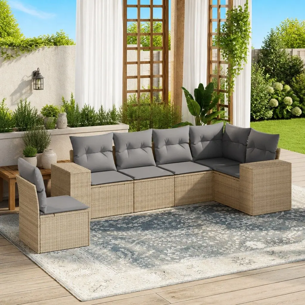 Garden Sofa Set 6 Piece Outdoor Patio Furniture Beige Cushions Modular Seating