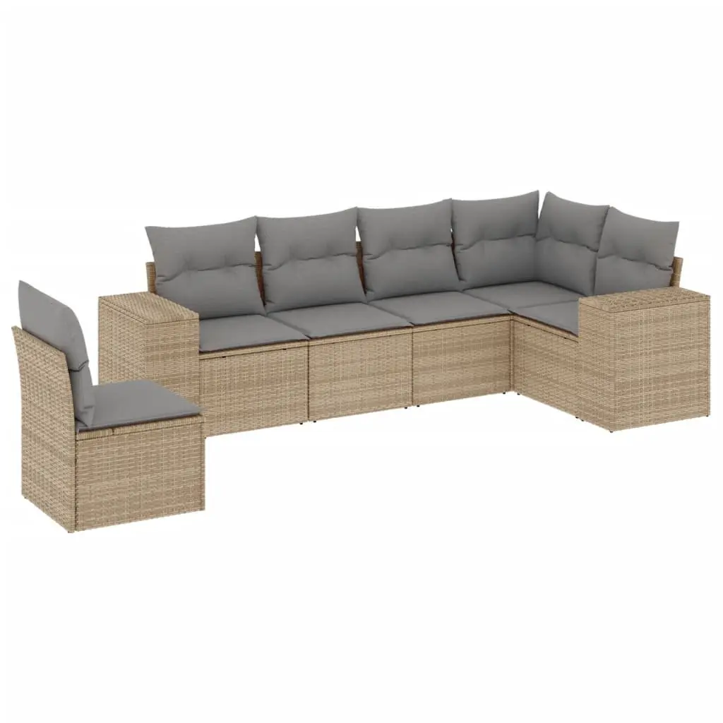 Garden Sofa Set 6 Piece Outdoor Patio Furniture Beige Cushions Modular Seating