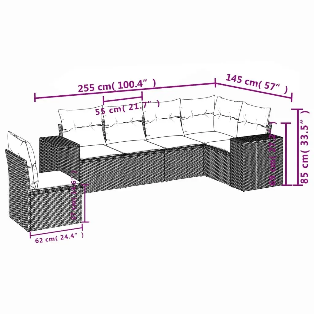 Garden Sofa Set 6 Piece Outdoor Patio Furniture Beige Cushions Modular Seating