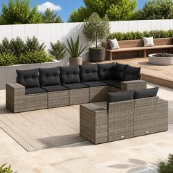 Garden Sofa Set 8 Piece Outdoor Furniture Grey Poly Rattan Modular Patio Lounge