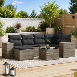 Garden Sofa Set 7 Piece Outdoor Furniture Grey Poly Rattan with Cushions Patio