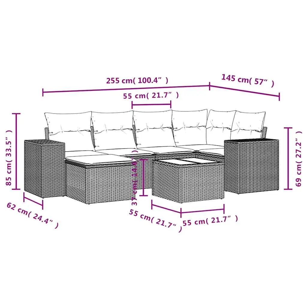 Garden Sofa Set Grey 7 Piece Outdoor Furniture Poly Rattan with Cushions