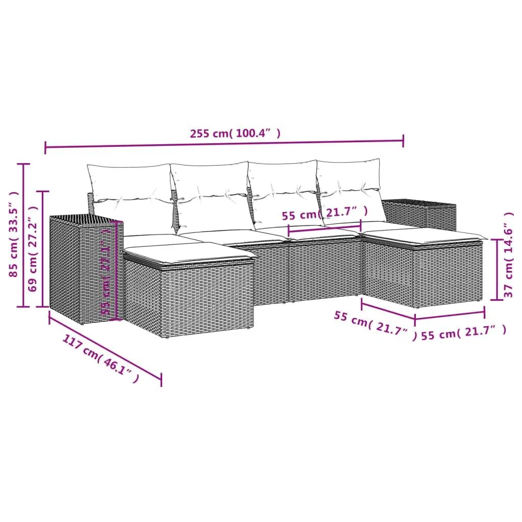 Garden Sofa Set 6 Piece Outdoor Furniture Patio Rattan Sectional Grey with