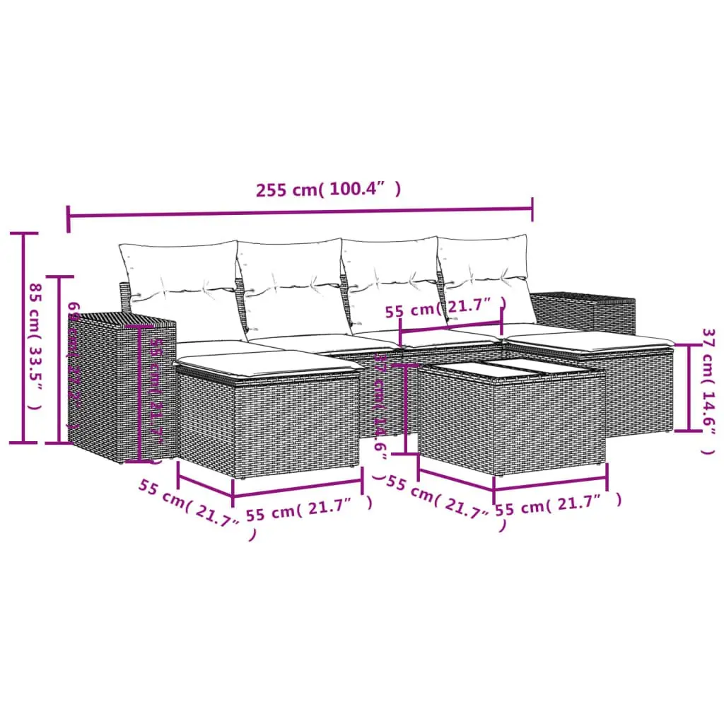 Garden Sofa Set 7 Piece Outdoor Furniture Grey Poly Rattan with Cushions Patio