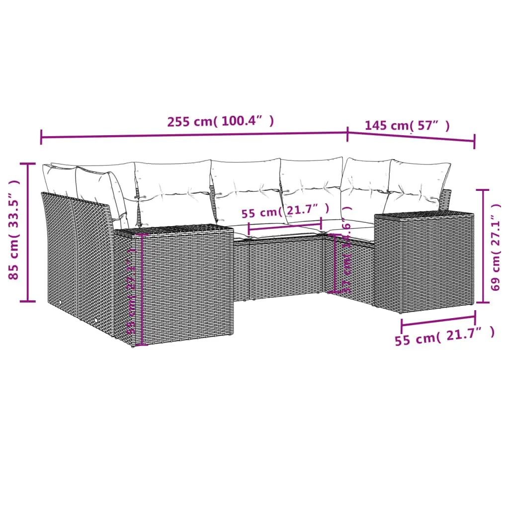6 Piece Garden Sofa Set Outdoor Furniture Patio Conversation Grey Cushions