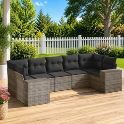 Concise 7 Piece Garden Sofa Set with Grey Rattan