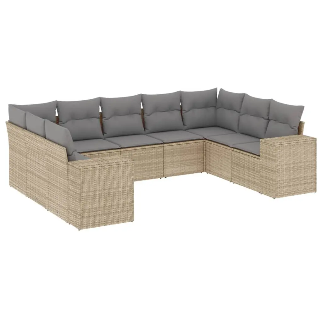 Garden Sofa Set Beige 9 Piece Modular Outdoor Furniture with Cushions