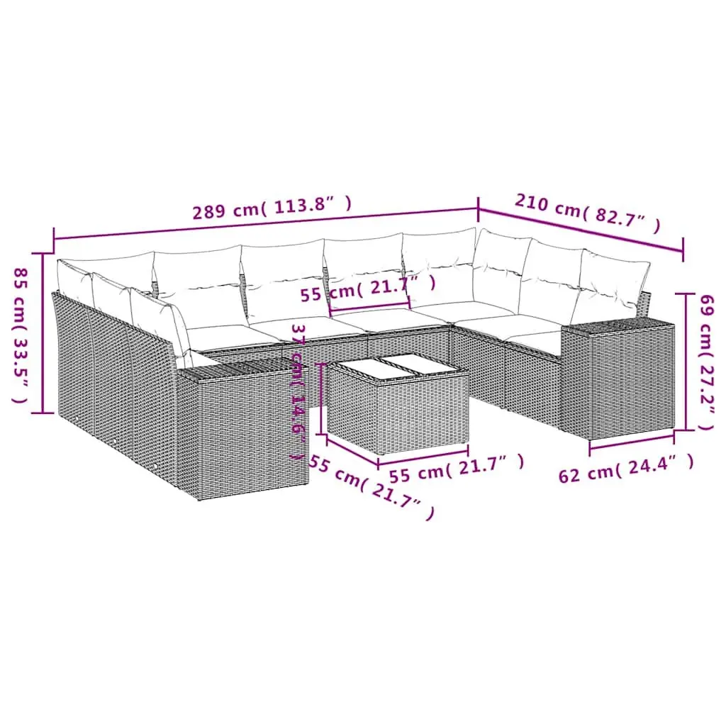 10-Piece Modular Garden Sofa Set with Cushions