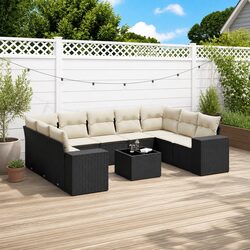 Garden Sofa Set 10 Piece Outdoor Furniture Black Poly Rattan with Cushions Patio