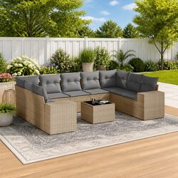 Garden Sofa Set 10 Piece Outdoor Furniture Beige Poly Rattan Cushions Patio