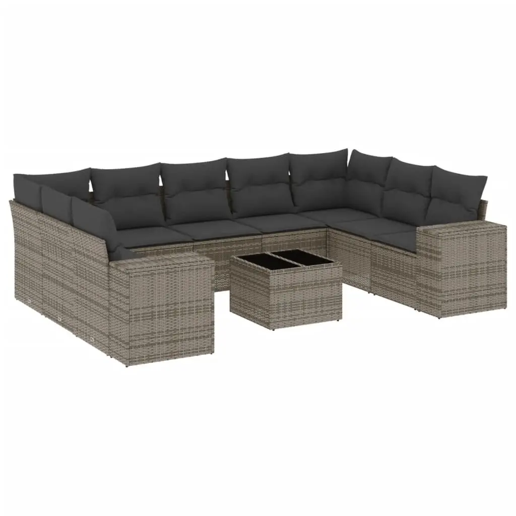 Garden Sofa Set 10 Piece Outdoor Furniture Grey Poly Rattan with Cushions Patio