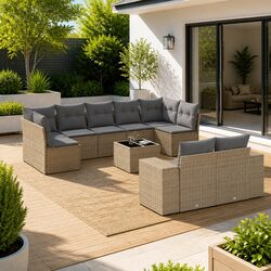 Outdoor Garden Sofa Set 10 Piece Patio Furniture Beige Rattan with Cushions