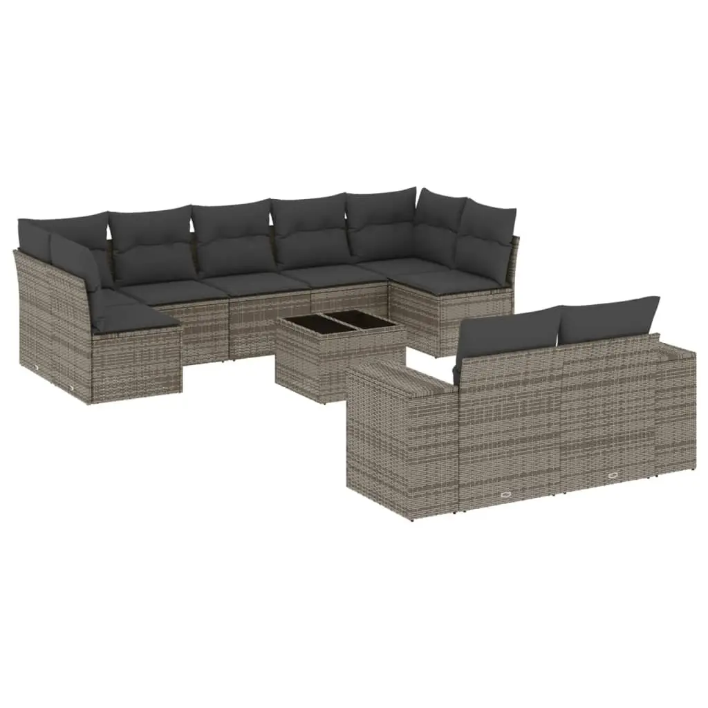 Garden Sofa Set 10 Piece Outdoor Furniture Patio Grey Poly Rattan Modular