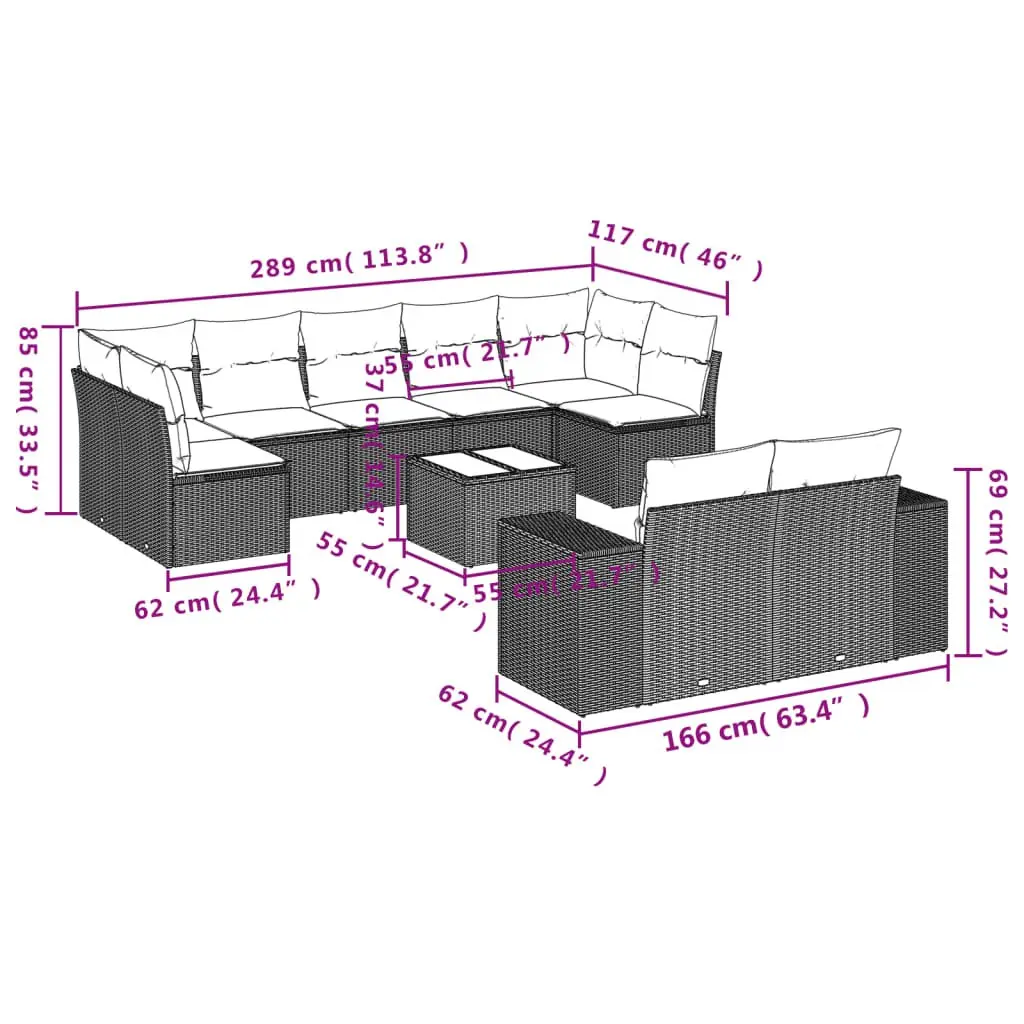 Garden Sofa Set 10 Piece Outdoor Furniture Patio Grey Poly Rattan Modular