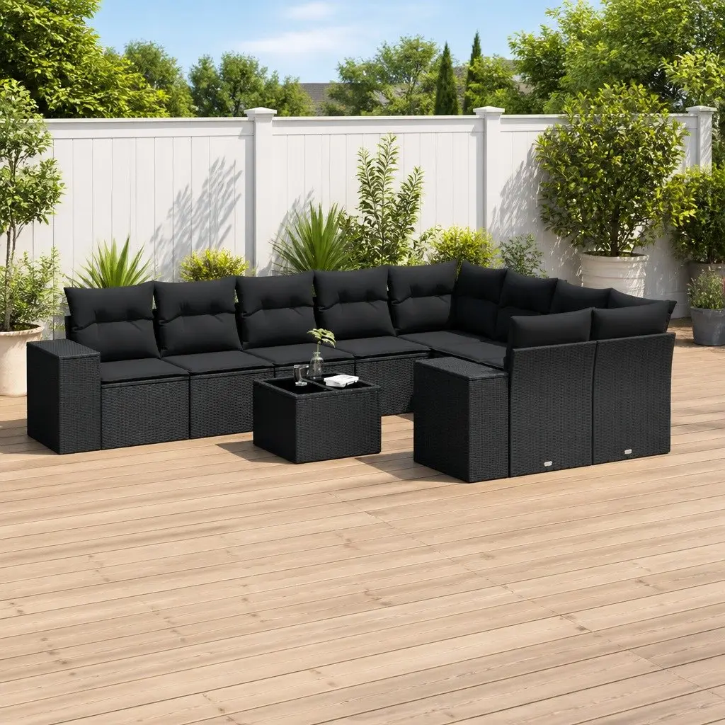 Garden Sofa Set 10 Piece Outdoor Furniture Black Poly Rattan Modular Patio