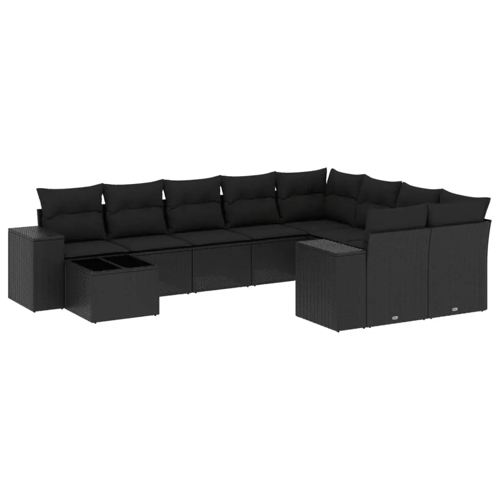 Garden Sofa Set 10 Piece Outdoor Furniture Black Poly Rattan Modular Patio