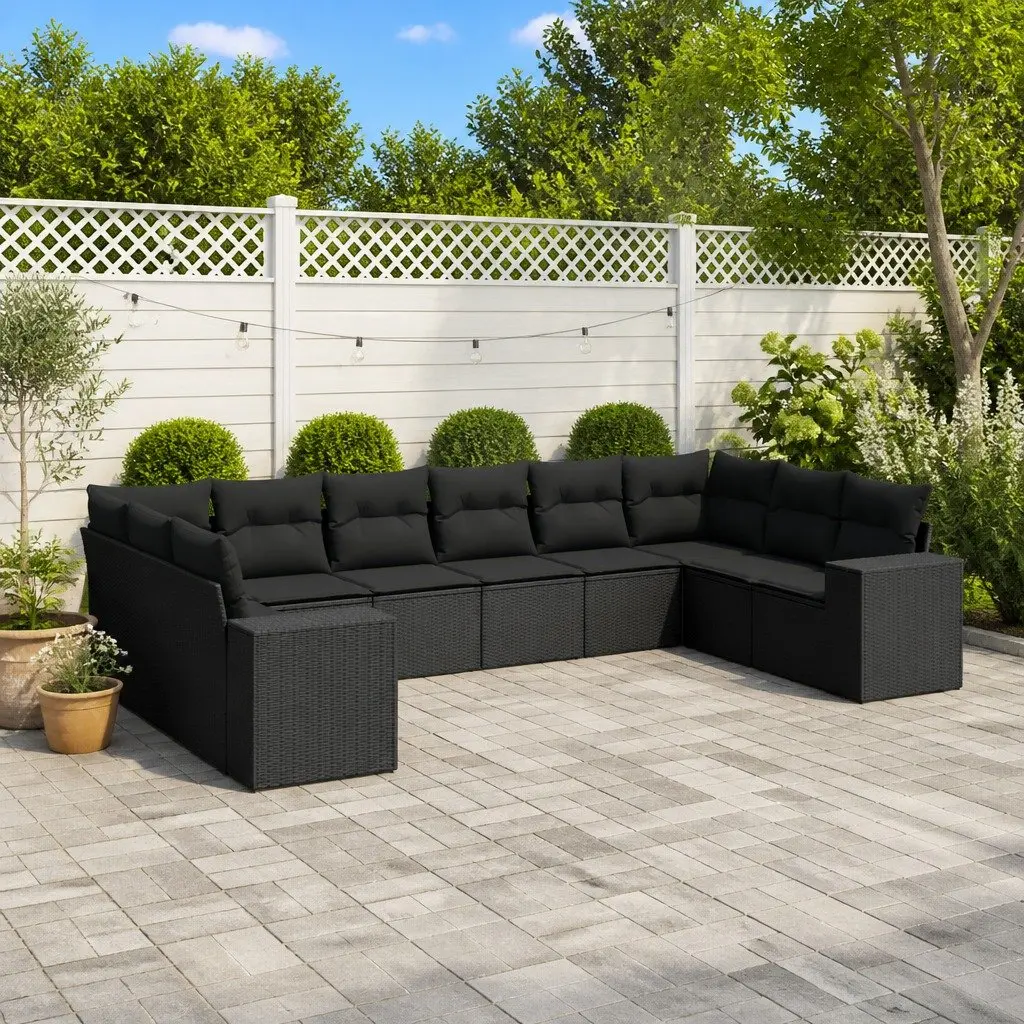 Garden Sofa Set Black 10 Piece Modular Seating with Cushions