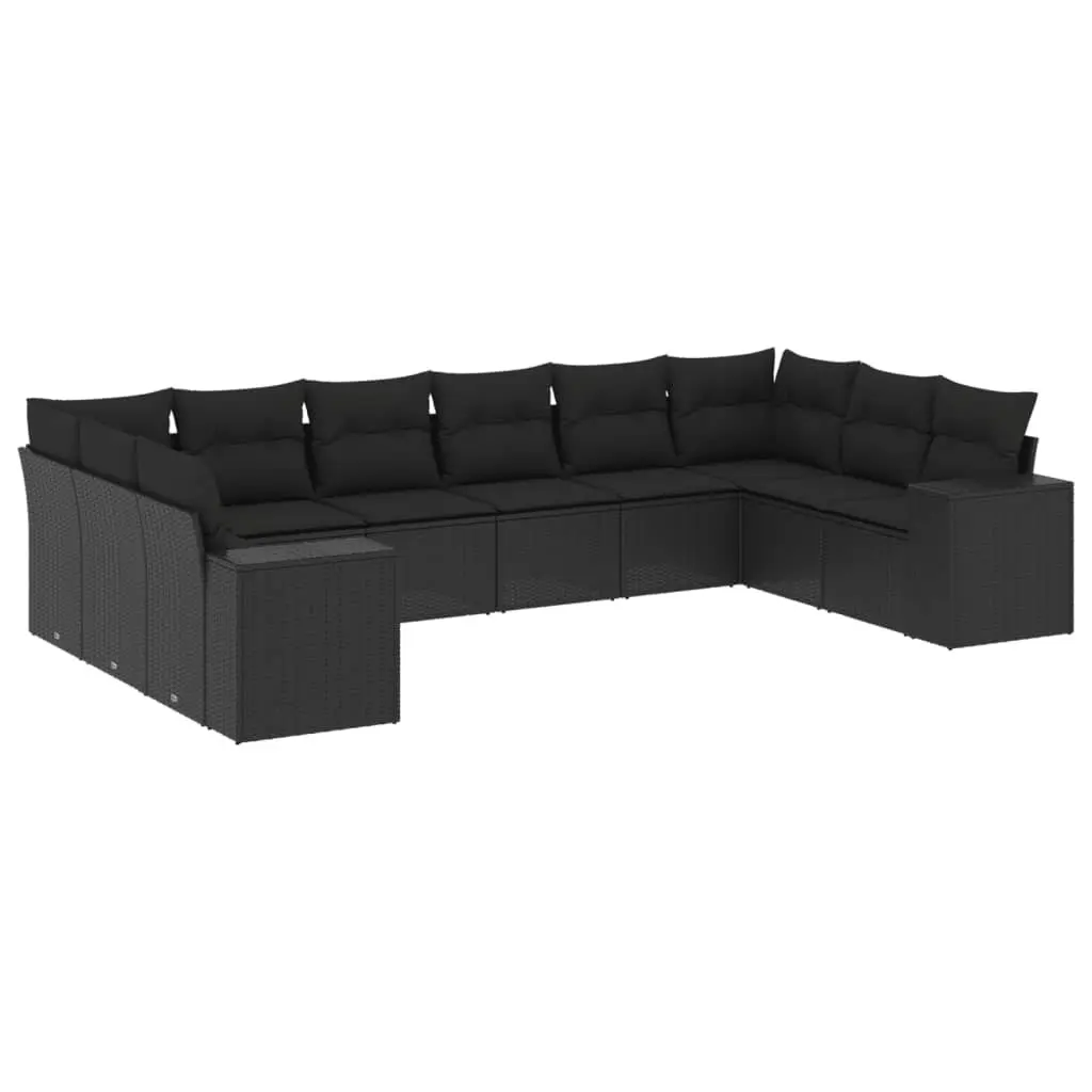 Garden Sofa Set Black 10 Piece Modular Seating with Cushions