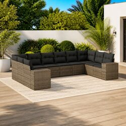 Garden Sofa Set 10 Piece Outdoor Furniture with Cushions Grey Rattan Patio