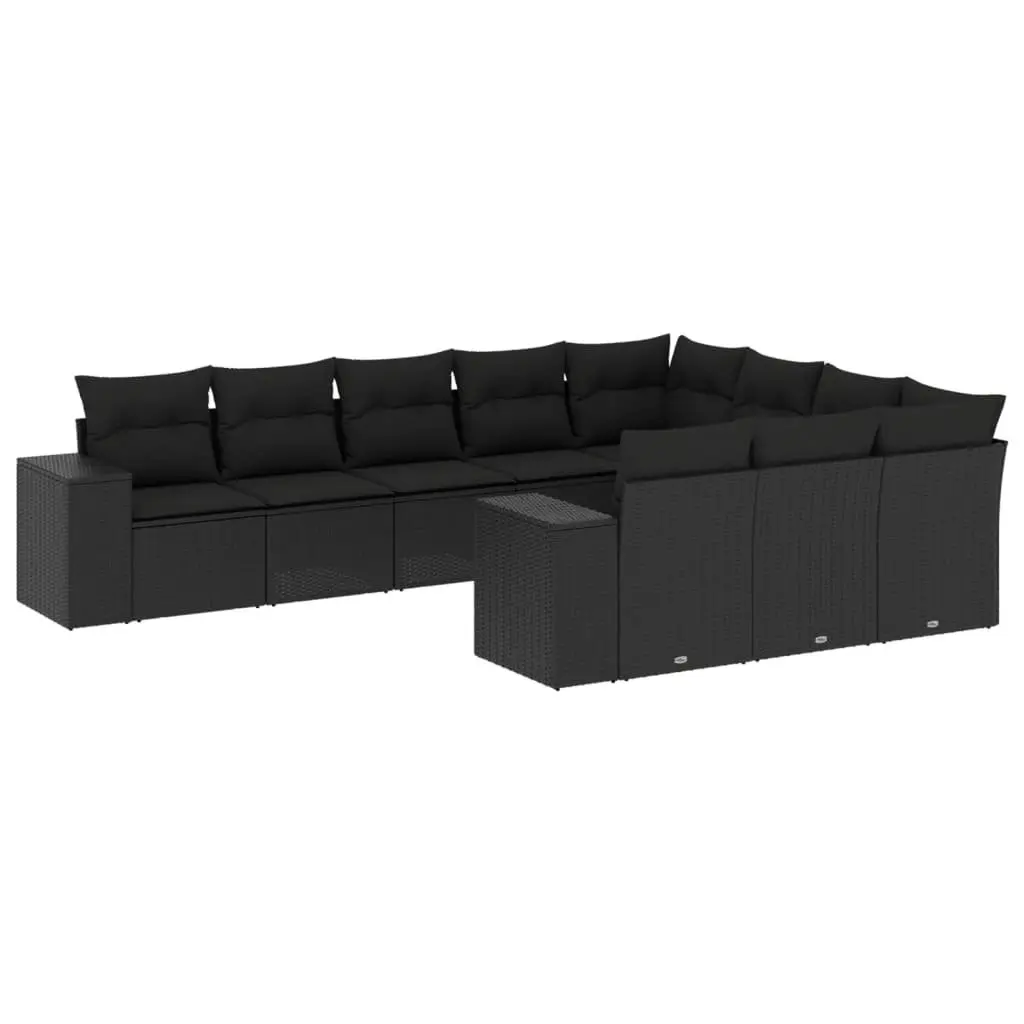 Garden Sofa Set Black 10 Piece Modular Outdoor Furniture with Cushions