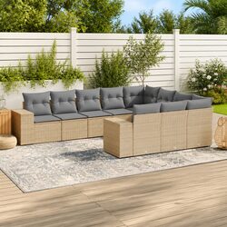 Garden Sofa Set 10 Piece Outdoor Furniture Beige Cushions Patio Seating Modular