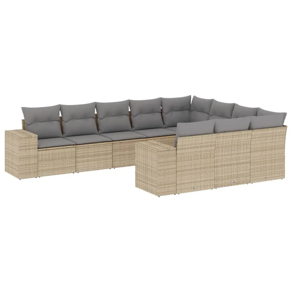 Garden Sofa Set 10 Piece Outdoor Furniture Beige Cushions Patio Seating Modular