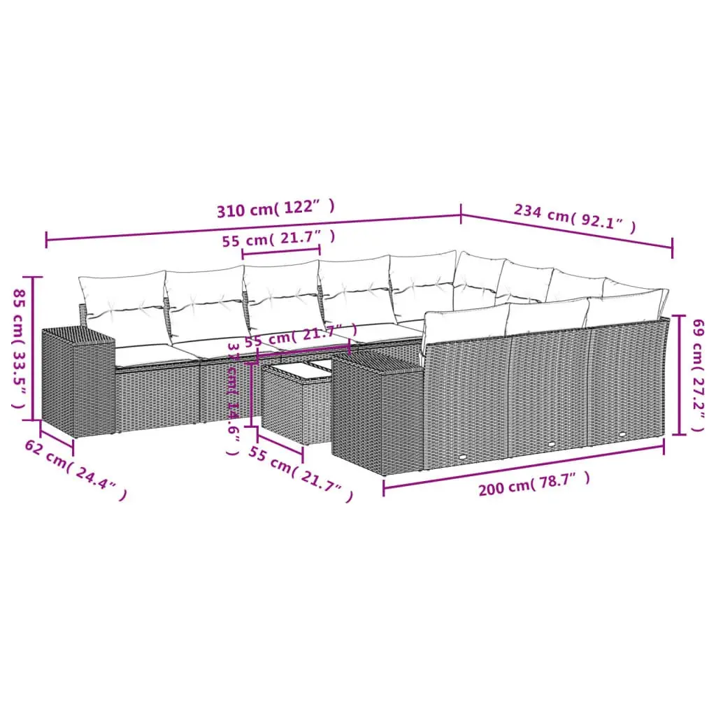 Garden Sofa Set Grey 11 Piece Outdoor Furniture Poly Rattan Patio Lounge