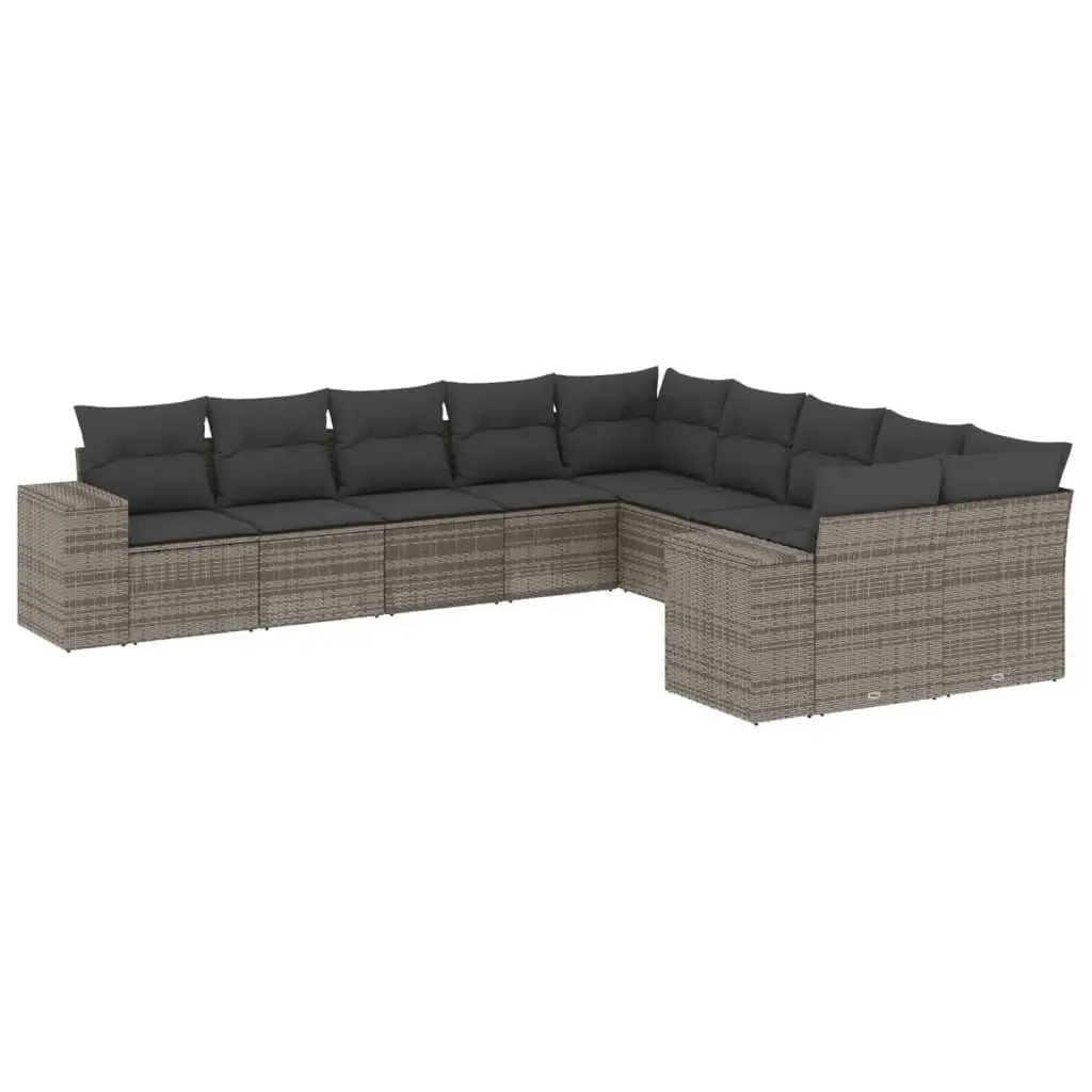Garden Sofa Set 10 Piece Outdoor Furniture Grey Poly Rattan Patio Seating with