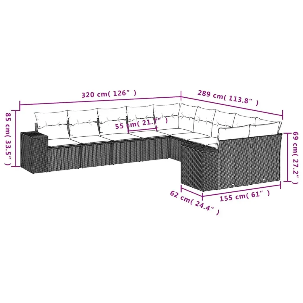 Garden Sofa Set 10 Piece Outdoor Furniture Grey Poly Rattan Patio Seating with