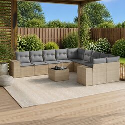 Outdoor Garden Sofa Set 11 Piece Patio Furniture Beige Poly Rattan with Cushions