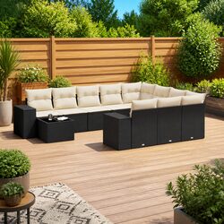 Concise 11-Piece Black Rattan Sofa Set Overview
