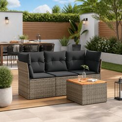 Garden Sofa Set 4 Piece Outdoor Furniture Grey Poly Rattan with Cushions Patio