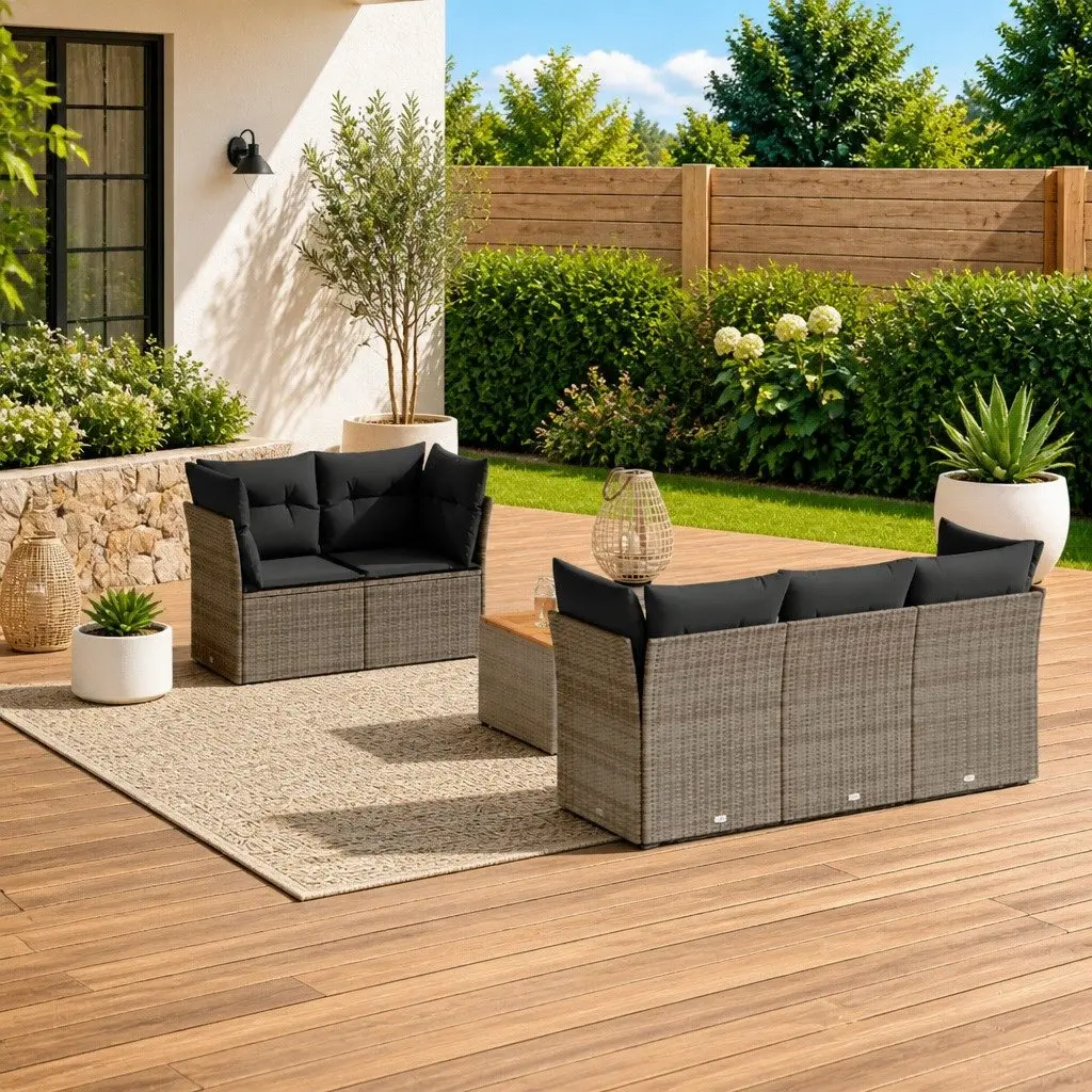 Garden Sofa Set 6 Piece Outdoor Furniture Patio Grey Poly Rattan Modular
